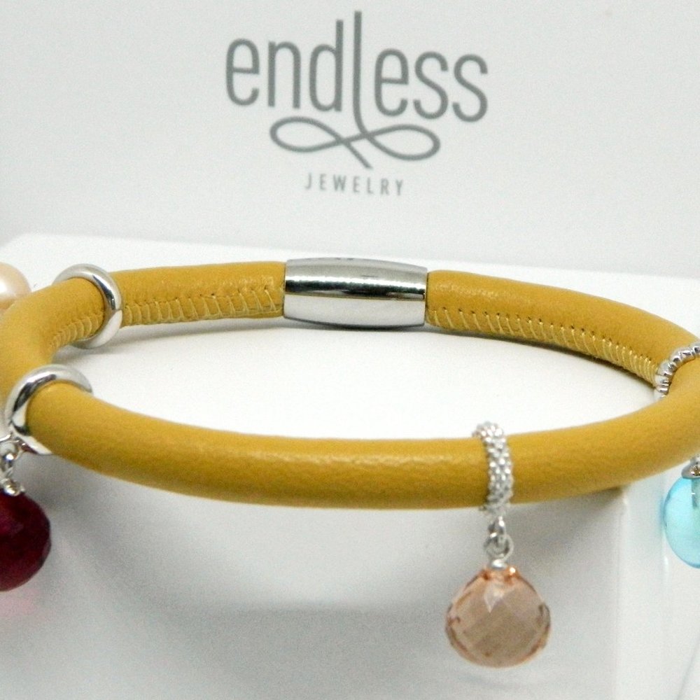 ENDLESS Yellow Leather Single 4 Charm Bracelet 8"